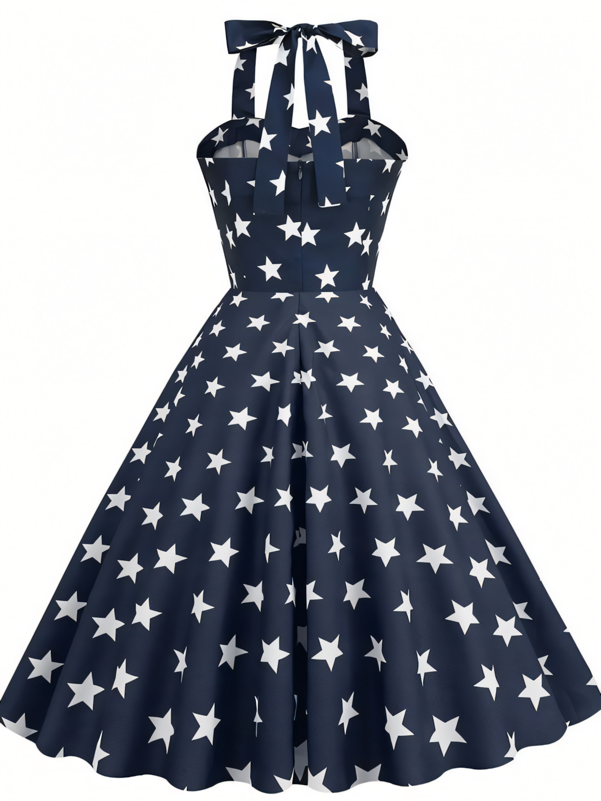 Independence Day Blue Hanging Neck Vintage Hepburn Mini Dress