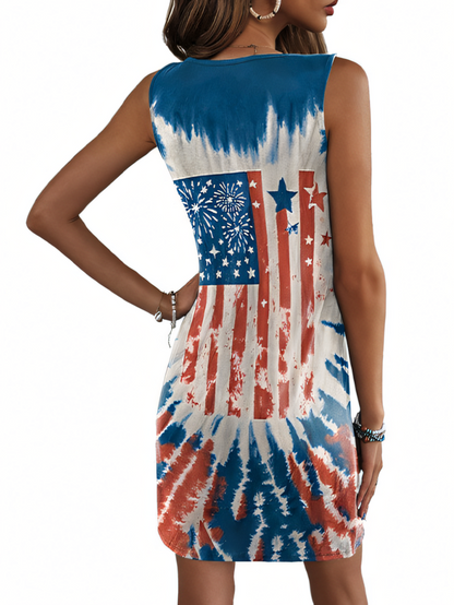 Independence Day Tie-Dye Printed Skirt Tank Mini Dress