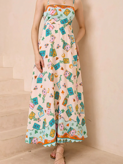 Elegant High-waist Printed Slip Casual Maxi Dress