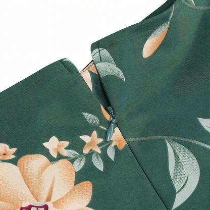 Green Floral Vintage Elegant Midi Dress