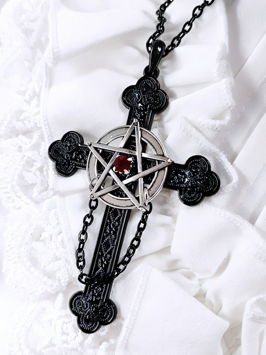 Gothic Dark Pentagram Cross Necklace
