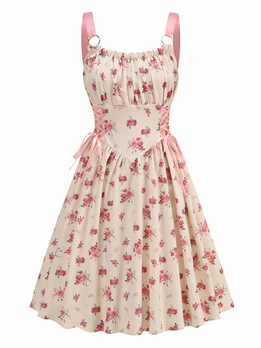Pink Floral Print  Slip Midi Dress