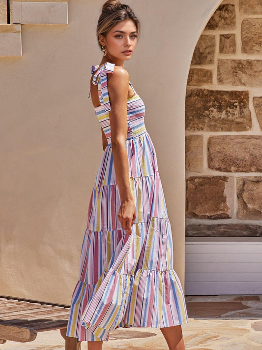 Stripe Print Strap Maxi Dress