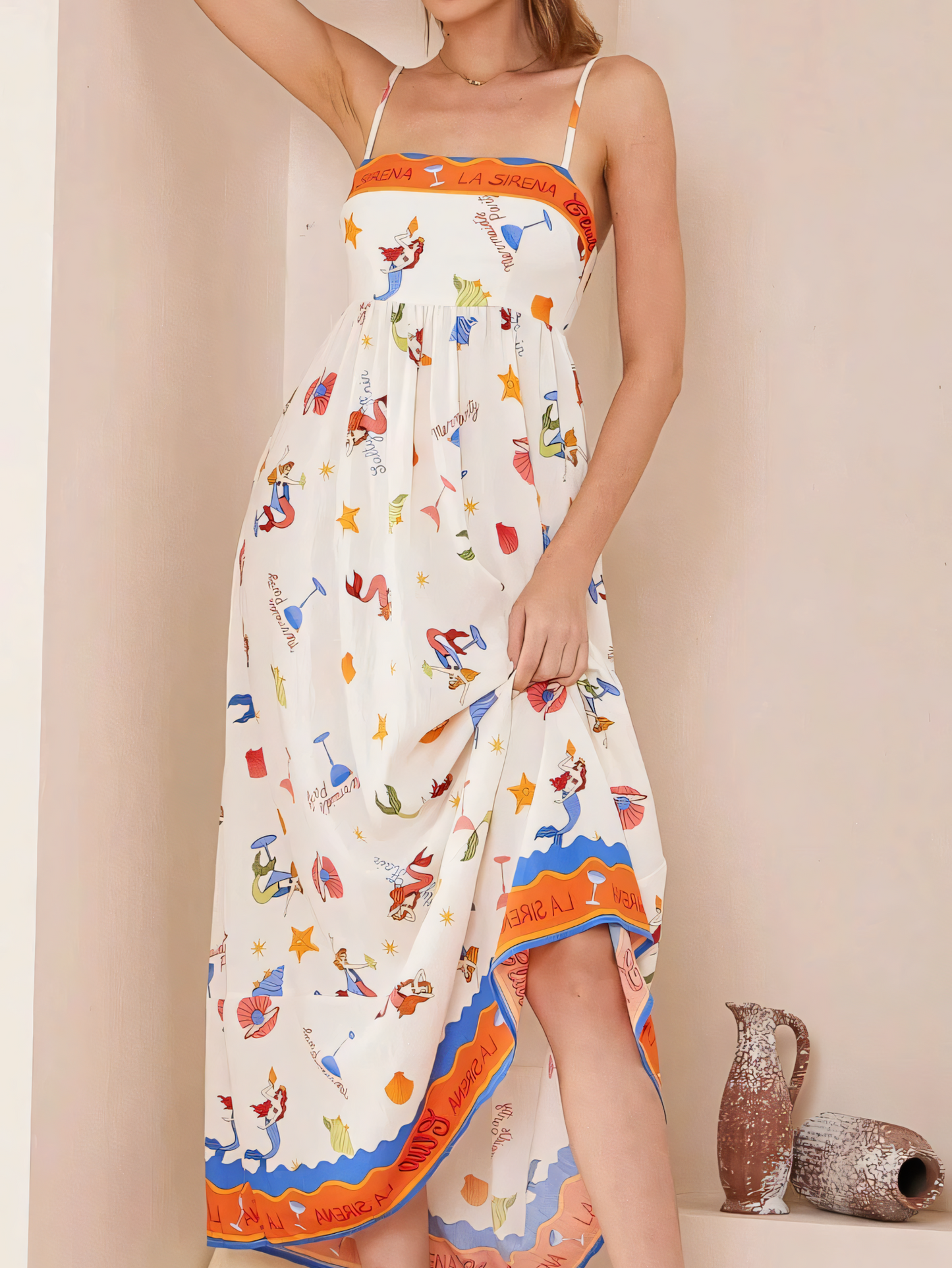Elegant High-waist Printed Slip Casual Maxi Dress