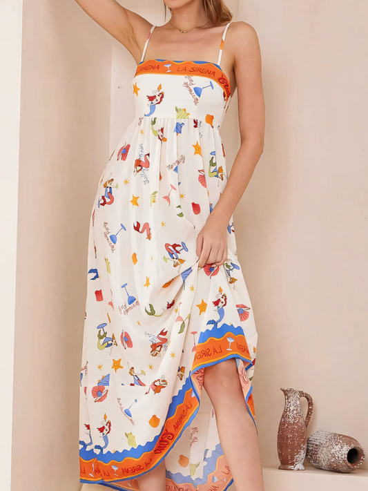 Elegant High-waist Printed Slip Casual Maxi Dress