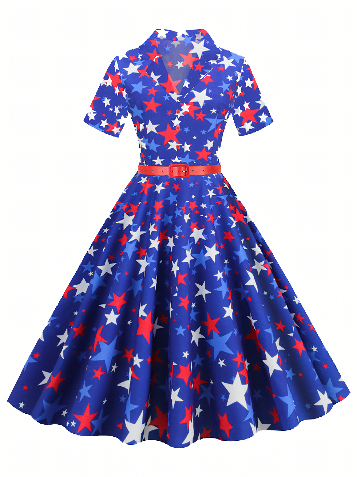 Independence Day Blue Printed  Vintage Midi Dress