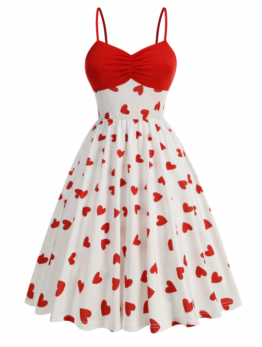 Heart-print Slip Midi Dress