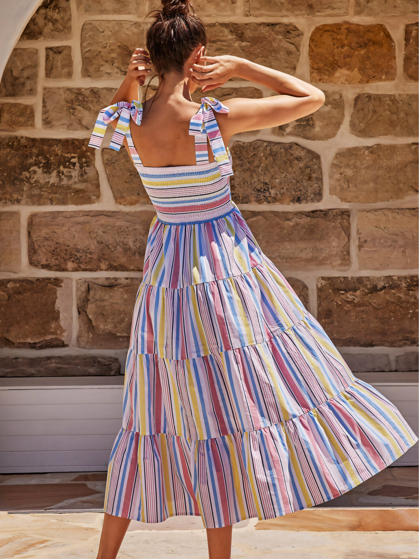 Stripe Print Strap Maxi Dress