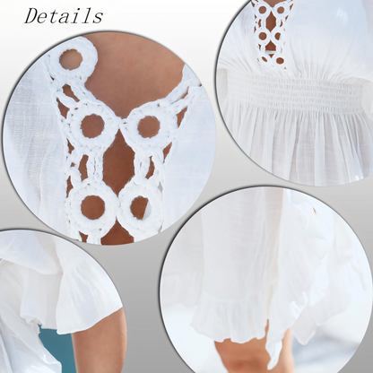White Hooked Flower Tassels Beach Cover-up