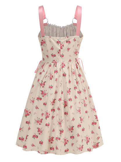 Pink Floral Print  Slip Midi Dress
