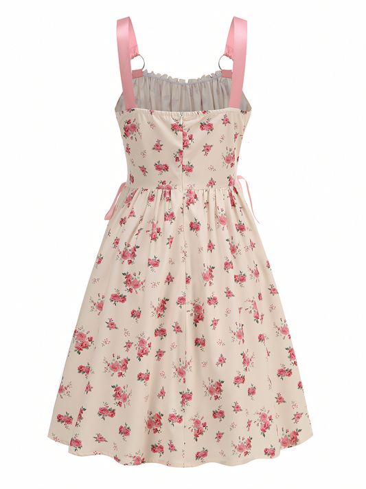 Pink Floral Print  Slip Midi Dress