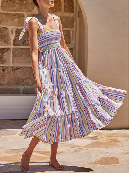 Stripe Print Strap Maxi Dress