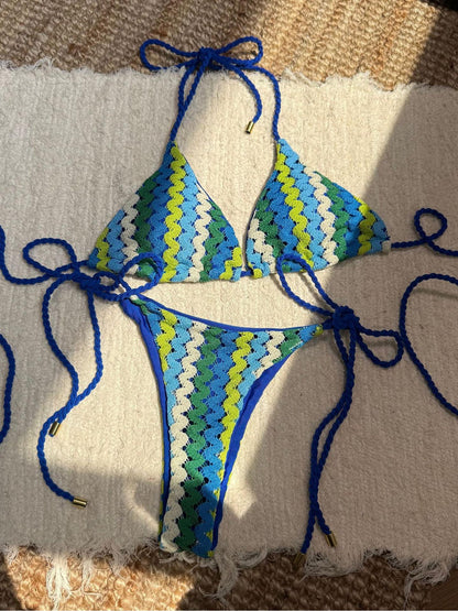 Braided String Embroidered Bikini