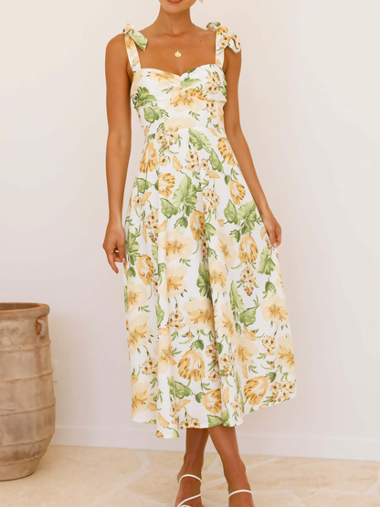 Pale Green Floral Midi Dress