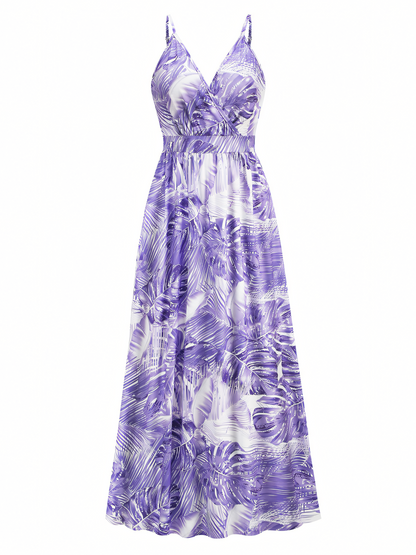 Purple Printed Bohemia V-Neck Halter Maxi Dress