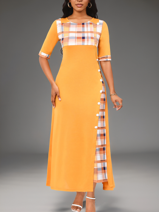 Round Neck Color Clash Irregular Maxi Dress