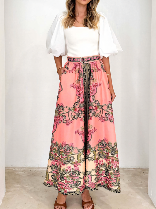 Vacation Style Printed Long Skirt