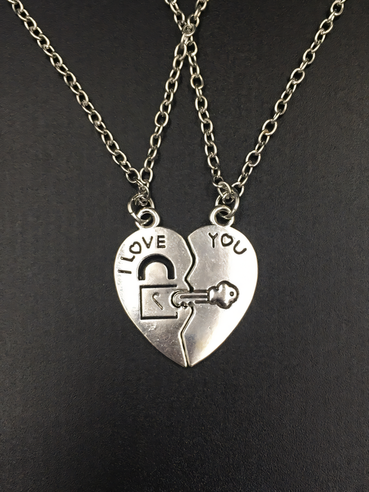 Lock and Key Heart Patchwork Necklace
