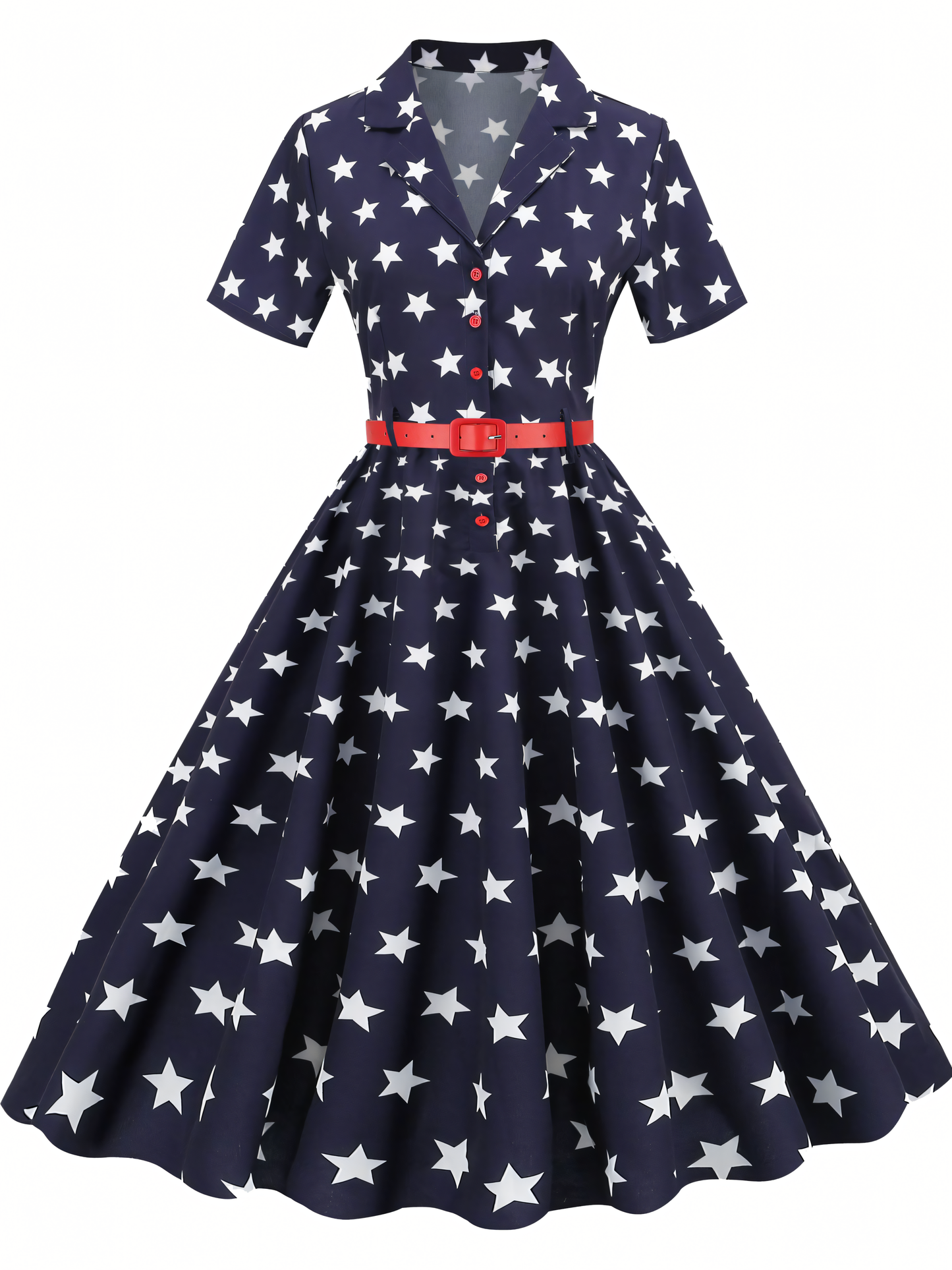 Independence Day Navy-blue Printed  Vintage Midi Dress