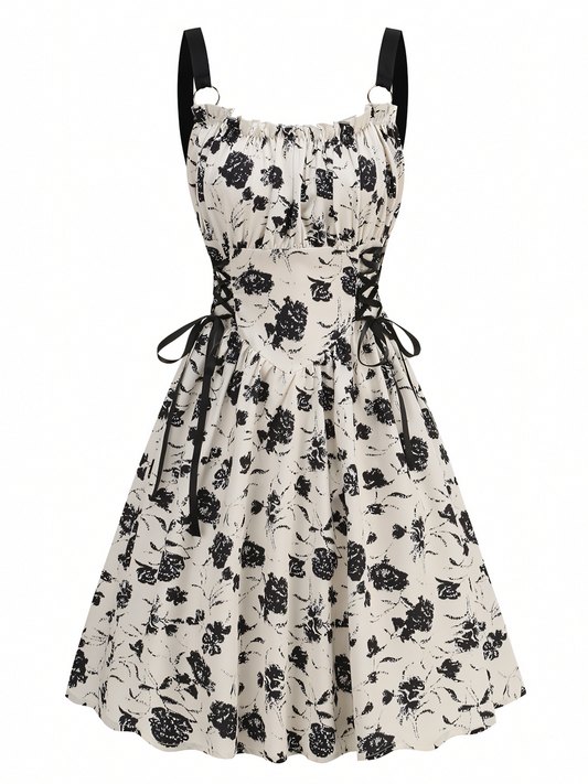 Black Floral Print  Slip Midi Dress