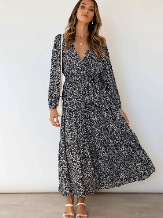 Black Polka Dots  V-neck  Maxi Dress