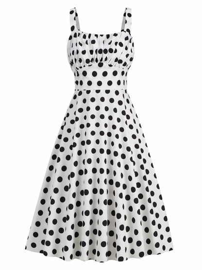 Suspender Polka White Dot Midi Dress