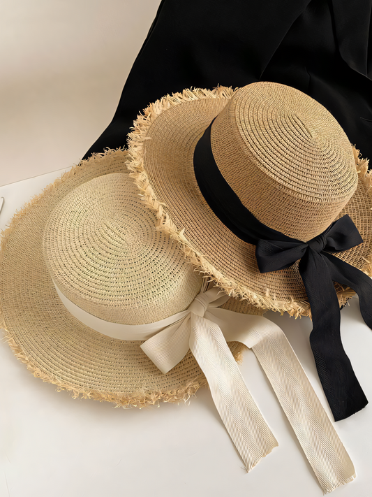 Raw Edge Straw Strap Beach Hat