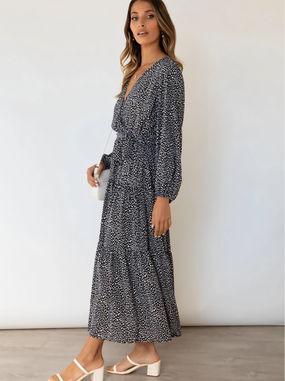 Black Polka Dots  V-neck  Maxi Dress