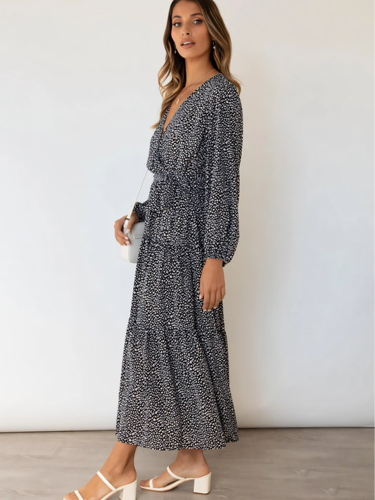 Black Polka Dots  V-neck  Maxi Dress