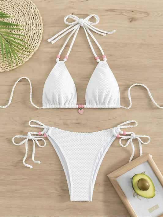 Strawberry Charm Halterneck Tie Bikini