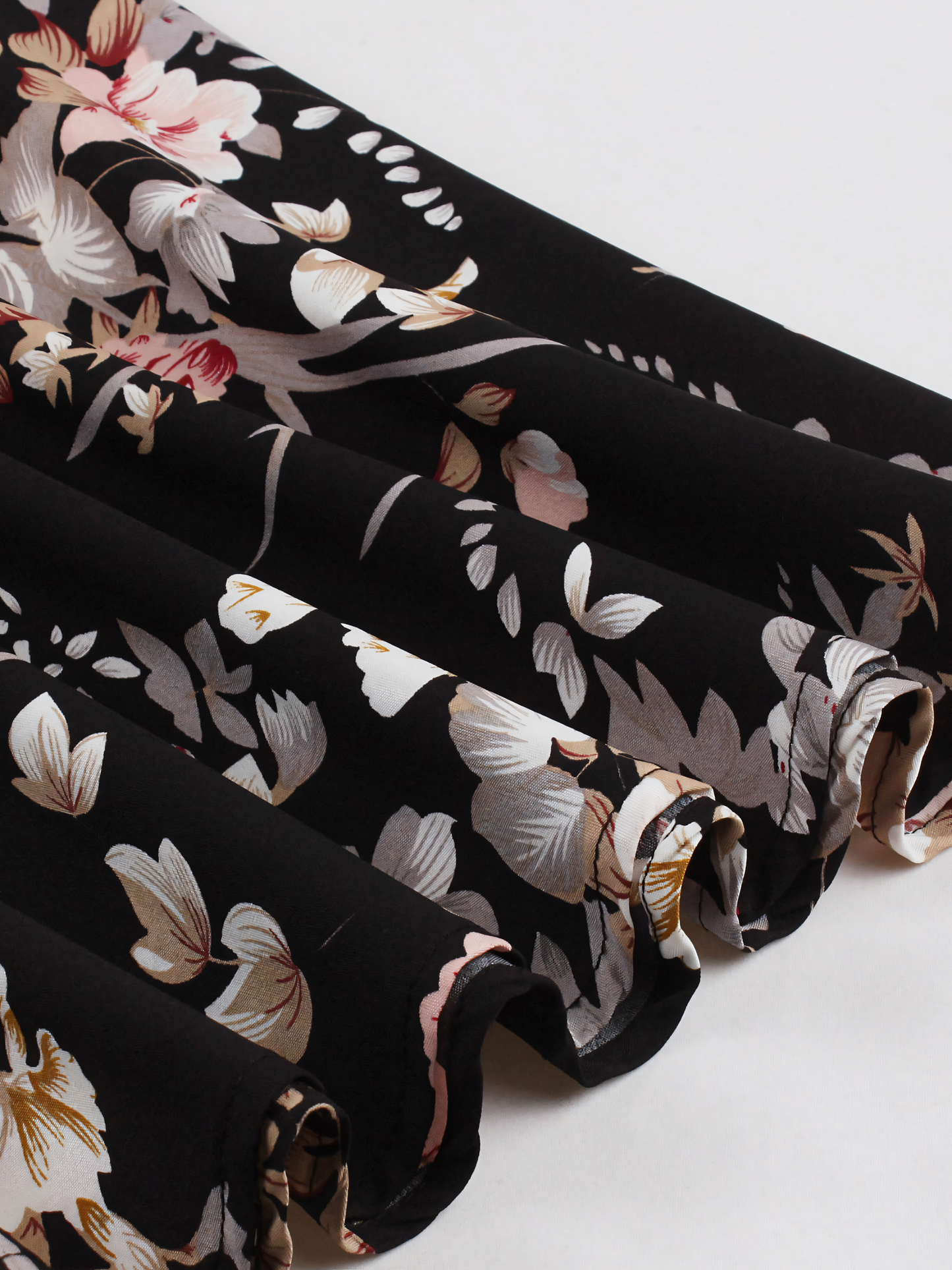 Black Pink Floral Vintage Midi Dress
