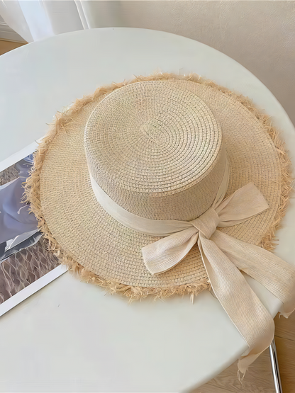 Raw Edge Straw Strap Beach Hat