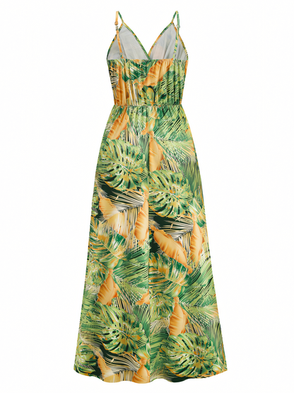 Green Printed Bohemia V-Neck Halter Maxi Dress