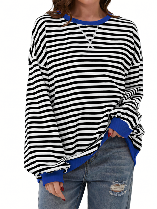 Round neck striped colorblocked Sweatshirt