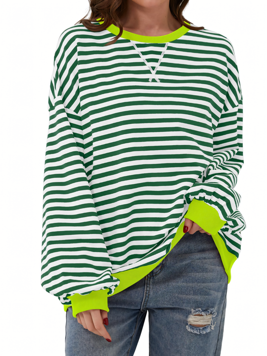 Round neck striped colorblocked Sweatshirt