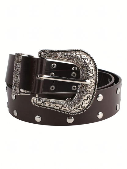Studded Vintage Metal Leather Belt