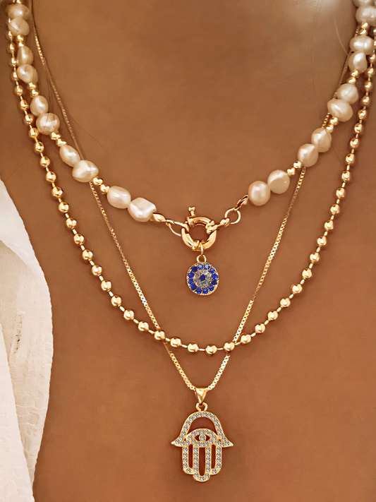 Multi-layer pearl pendant necklace