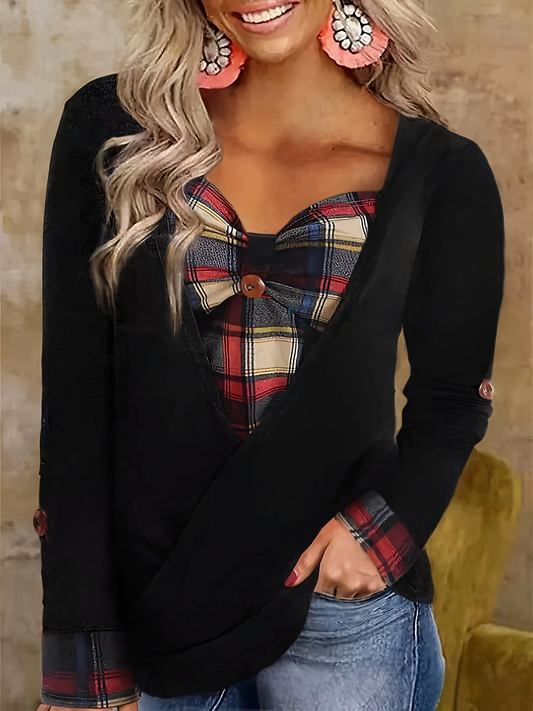 Plaid Patchwork Long Sleeve Shirt