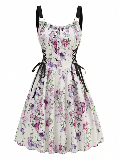 Purple Floral Print  Slip Midi Dress
