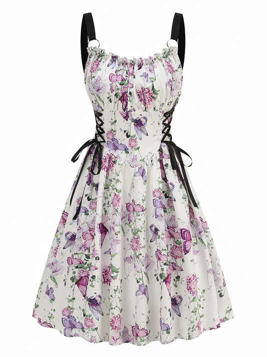 Purple Floral Print  Slip Midi Dress
