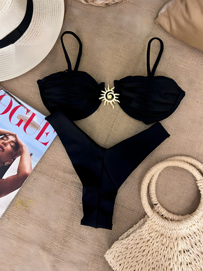 Sexy Solid Color Pleats Split Bikini