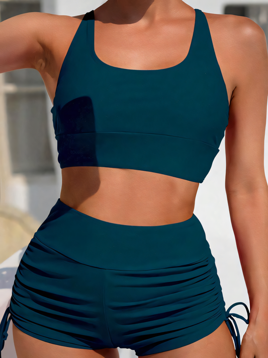 Solid Color Straps Tankini Set