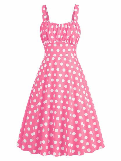 Suspender Polka Pink Dot Midi Dress