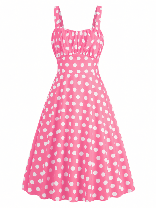 Suspender Polka Pink Dot Midi Dress