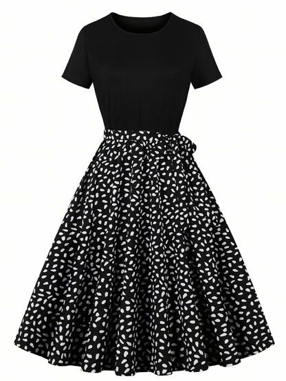Black White Dot Vintage Midi Dress