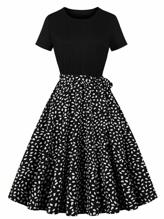 Black White Dot Vintage Midi Dress