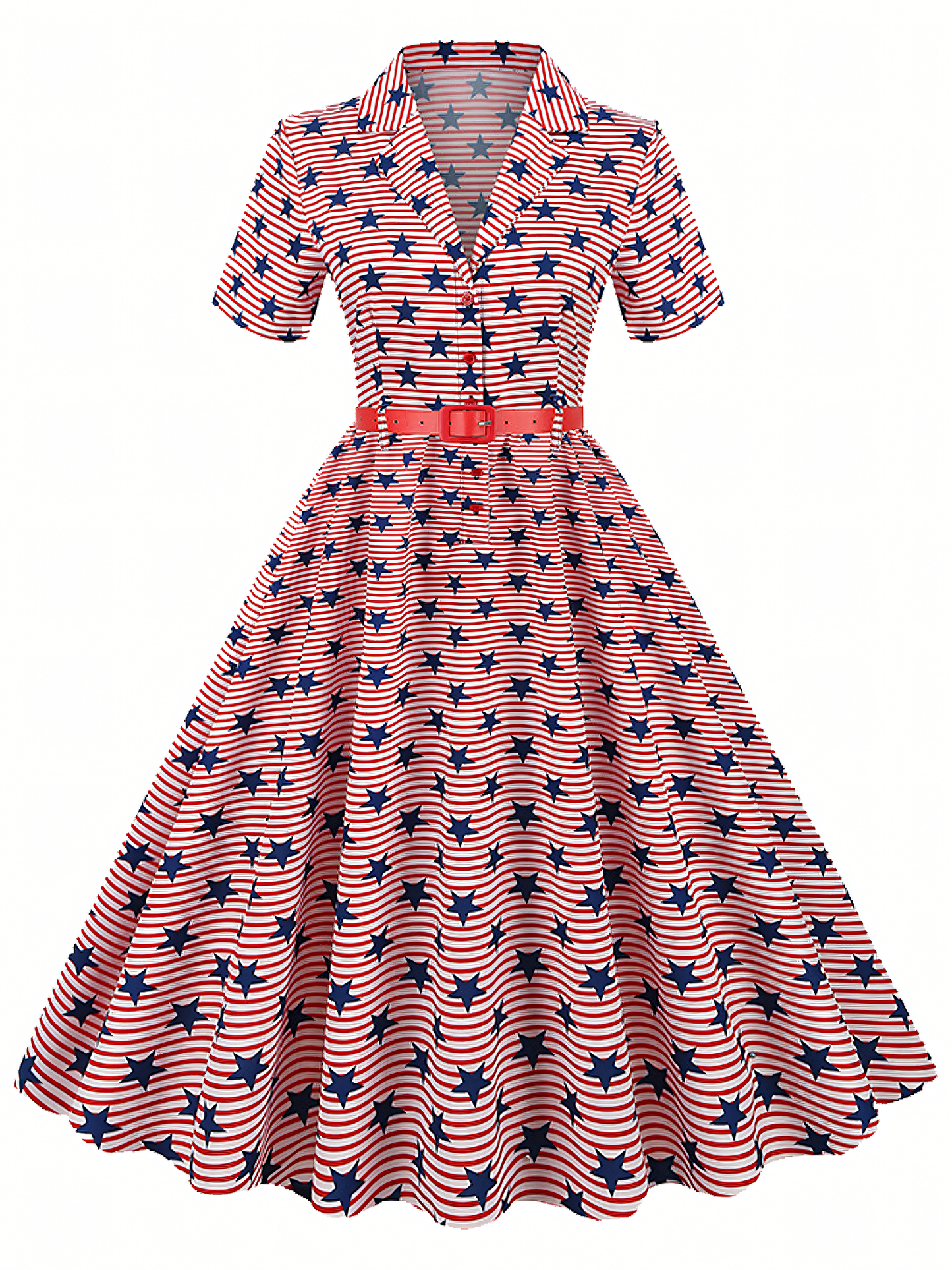 Independence Day Pink Printed  Vintage Midi Dress