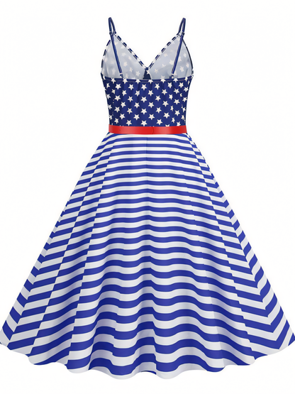 Independence Day Blue Striped Vintage Mini Dress