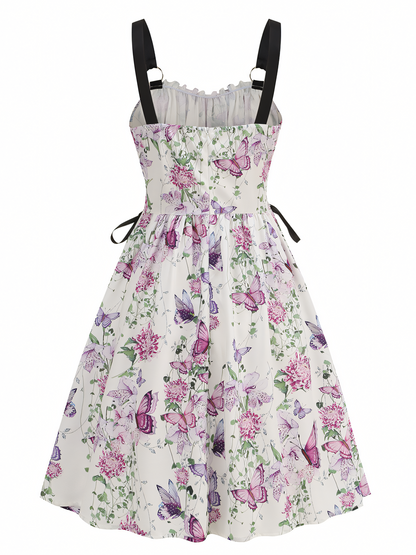 Purple Floral Print  Slip Midi Dress