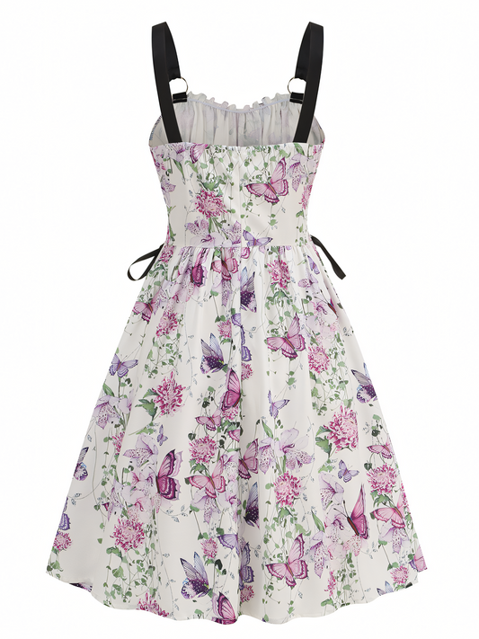 Purple Floral Print  Slip Midi Dress